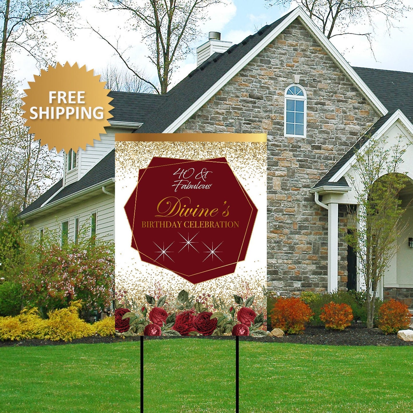 40th Birthday Yard Sign, Quarantine Birthday Sign, Floral Birthday Lawn sign, Birthday Quarantine Sign, Birthday sign, Birthday yard banner