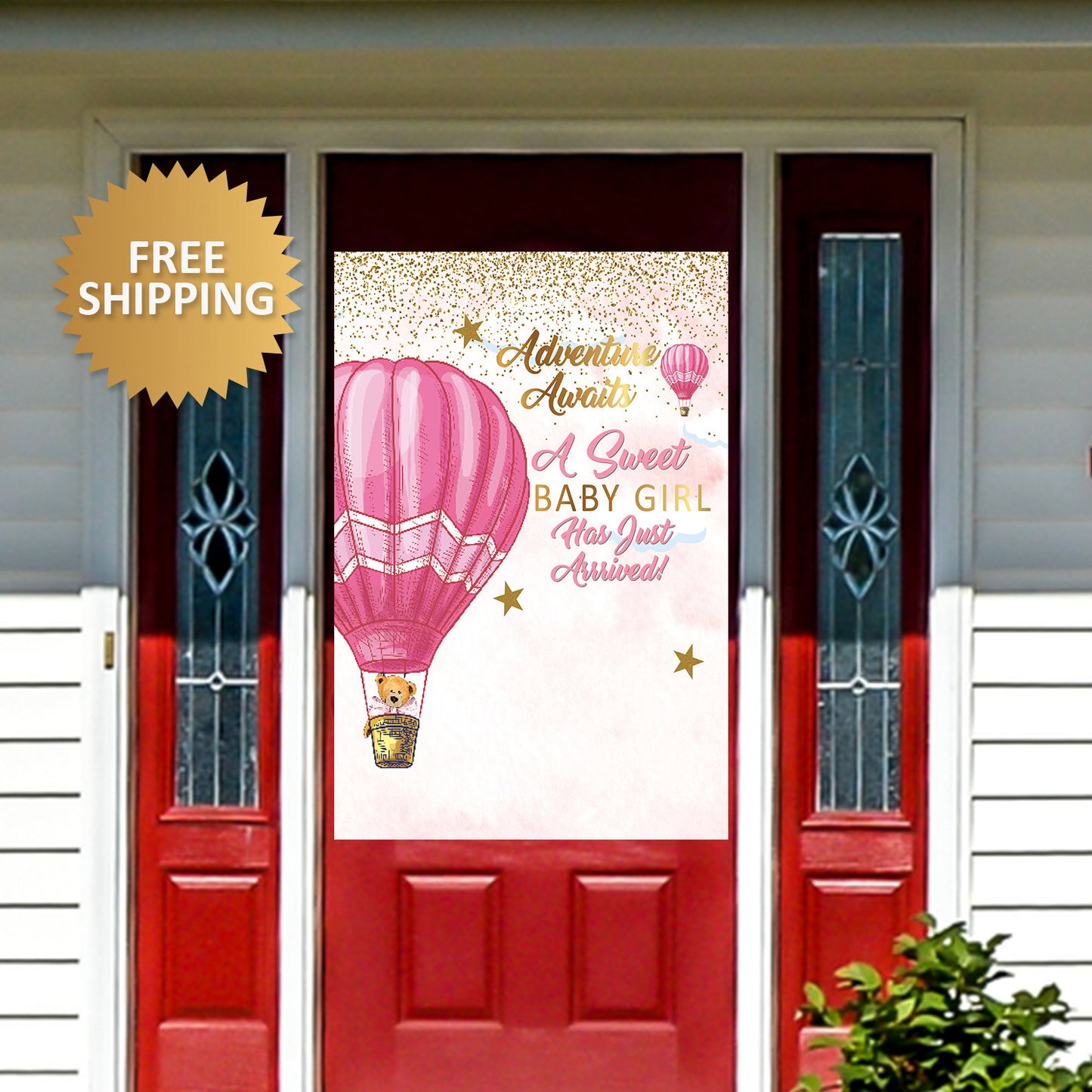 Baby Shower Quarantine Sign, Welcome Home baby banner, Welcome Home baby Door Banner, Baby Girl Yard Sign, Adventure awaits banner