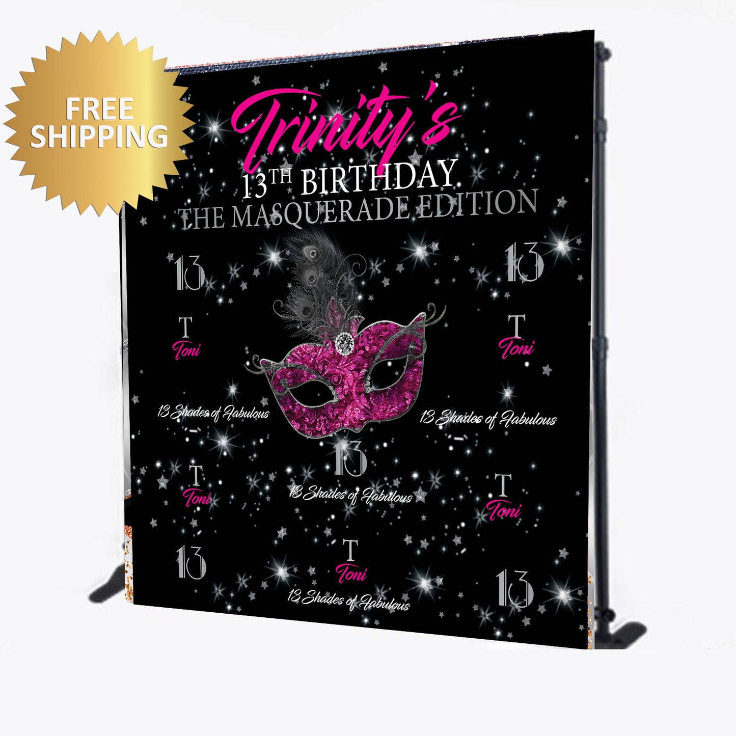 Pink Birthday backdrop,Mardi Gras Step and Repeat,Masquerade Backdrop,50th Birthday Backdrop,Birthday Step Repeat Backdrop,birthday backdrop
