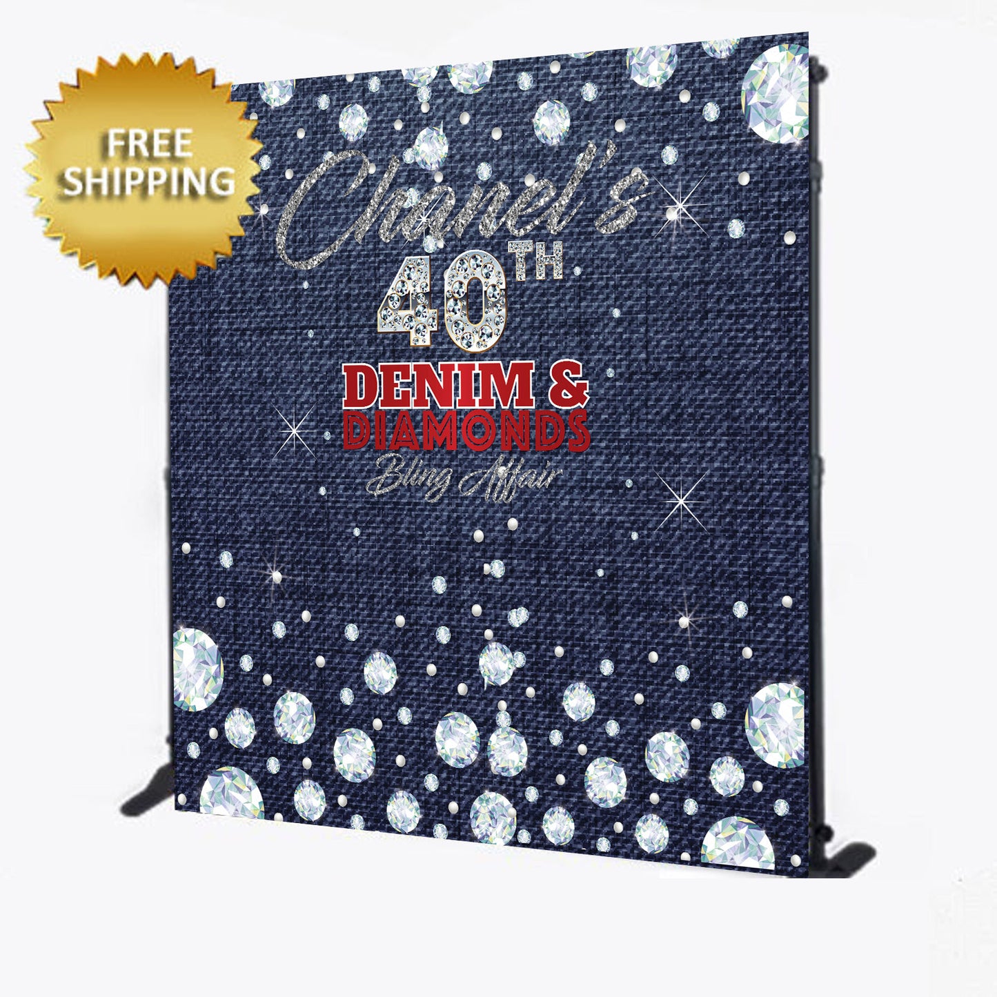 Denim and Diamonds backdrop, Denim and diamonds step and repeat, Denim and diamonds banner, 40 and fabulous backdrop, 40 and fabulous banner