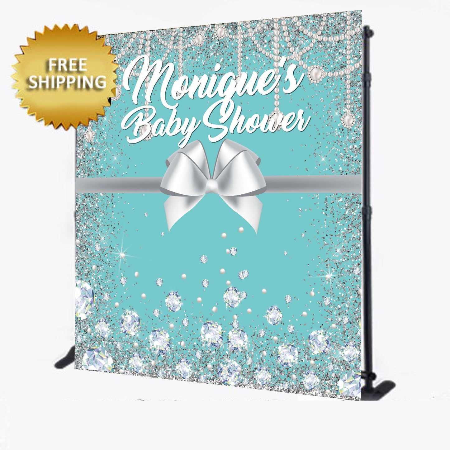 Baby Shower Backdrop, Princess Backdrop, Sweet 16 Birthday Backdrop,Royalty Back drop, Turquoise backdrop, teal backdrop, teal banner