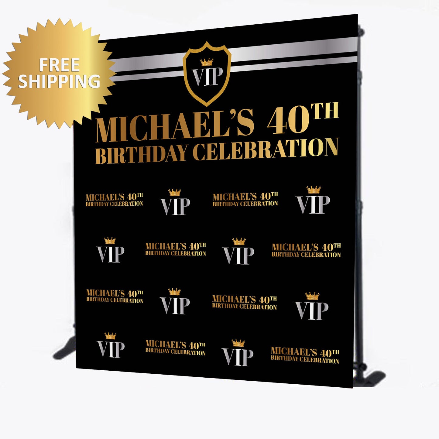 Birthday backdrop, 40th Gold and Black backdrop, Gold step and repeat, 50th Birthday Step and Repeat, VIP backdrop, VIP Step and Repeat