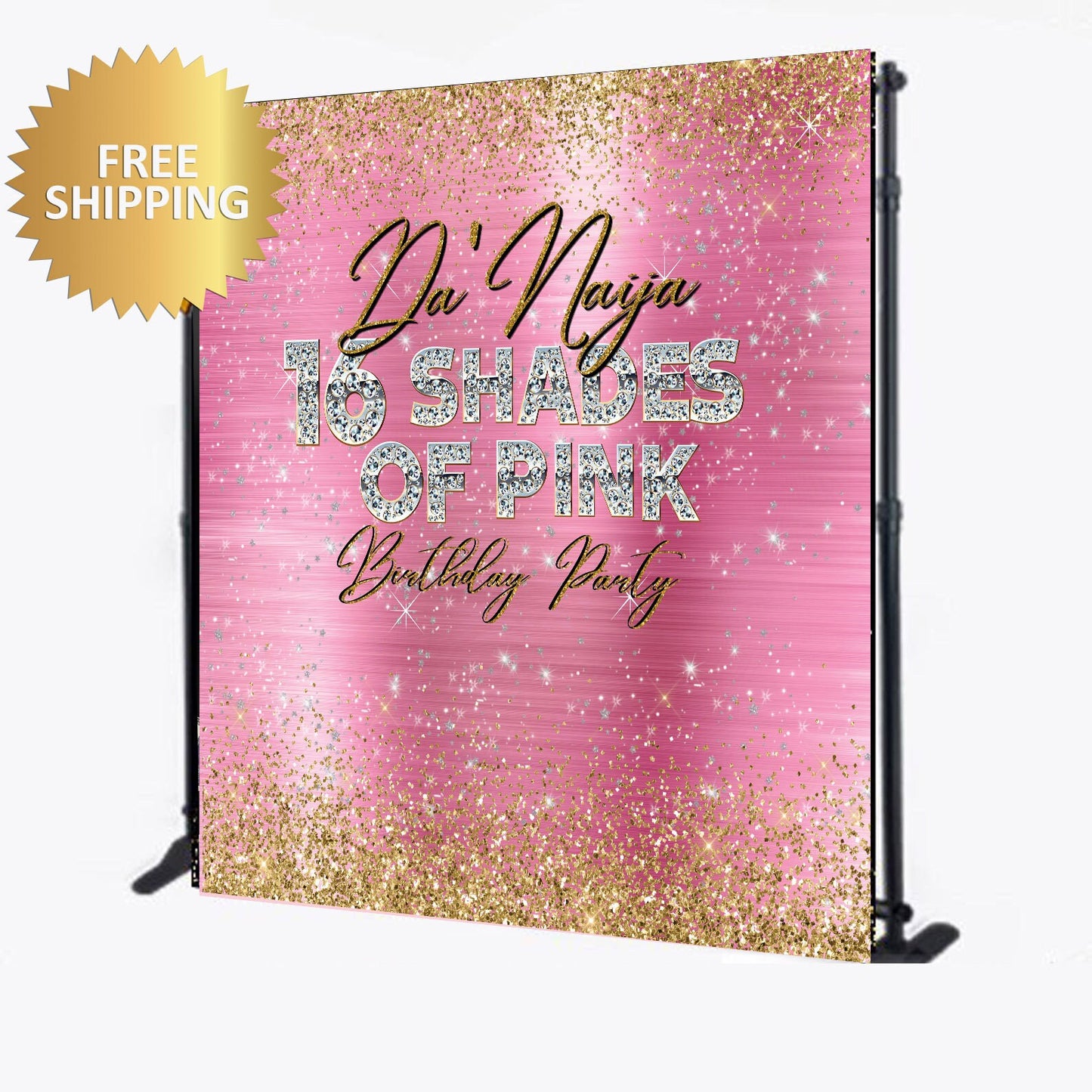 Birthday Backdrop, Sweet 16 backdrop, Diamonds backdrop, Sweet 16 step and repeat, bling Backdrop, 16th birthday backdrop, 16 shades of pink