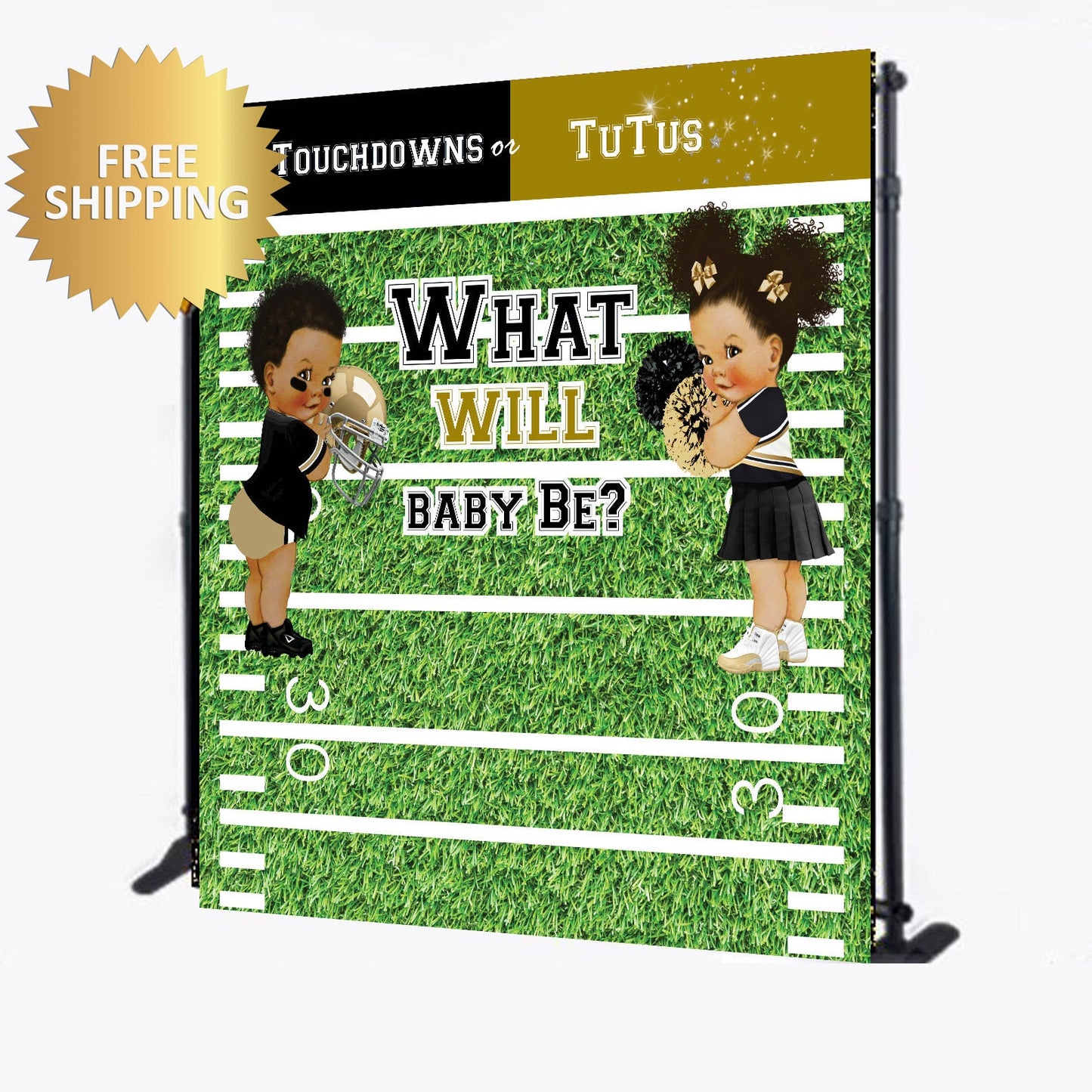 Team boy team girl backdrop, Gender reveal Backdrop, Touchdowns or Tutus backdrop,Footballs or cheer bows backdrop, pom poms or footballs