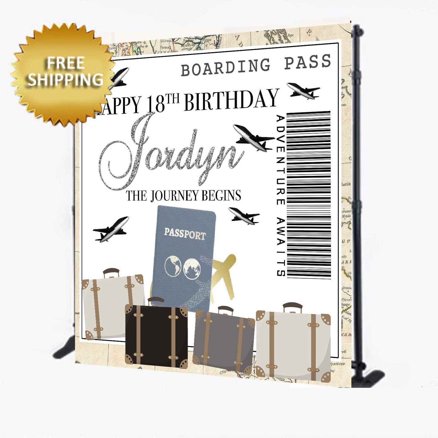 Custom Step and Repeat backdrop, Passport step and repeat, Passport backdrop, Adventure awaits banner, Sweet 16 backdrop, Sweet 16 step