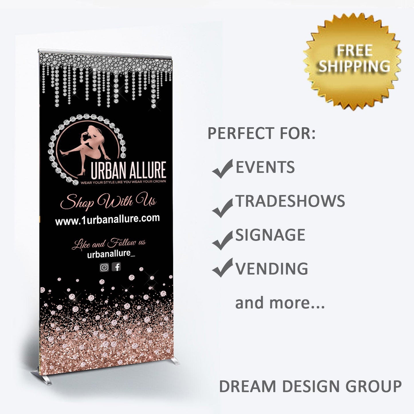 Logo pop up shop banner, diamonds retractable banner, Trade show banner,Pop up shop, retractable banner, Logo Backdrop, Social Media banner