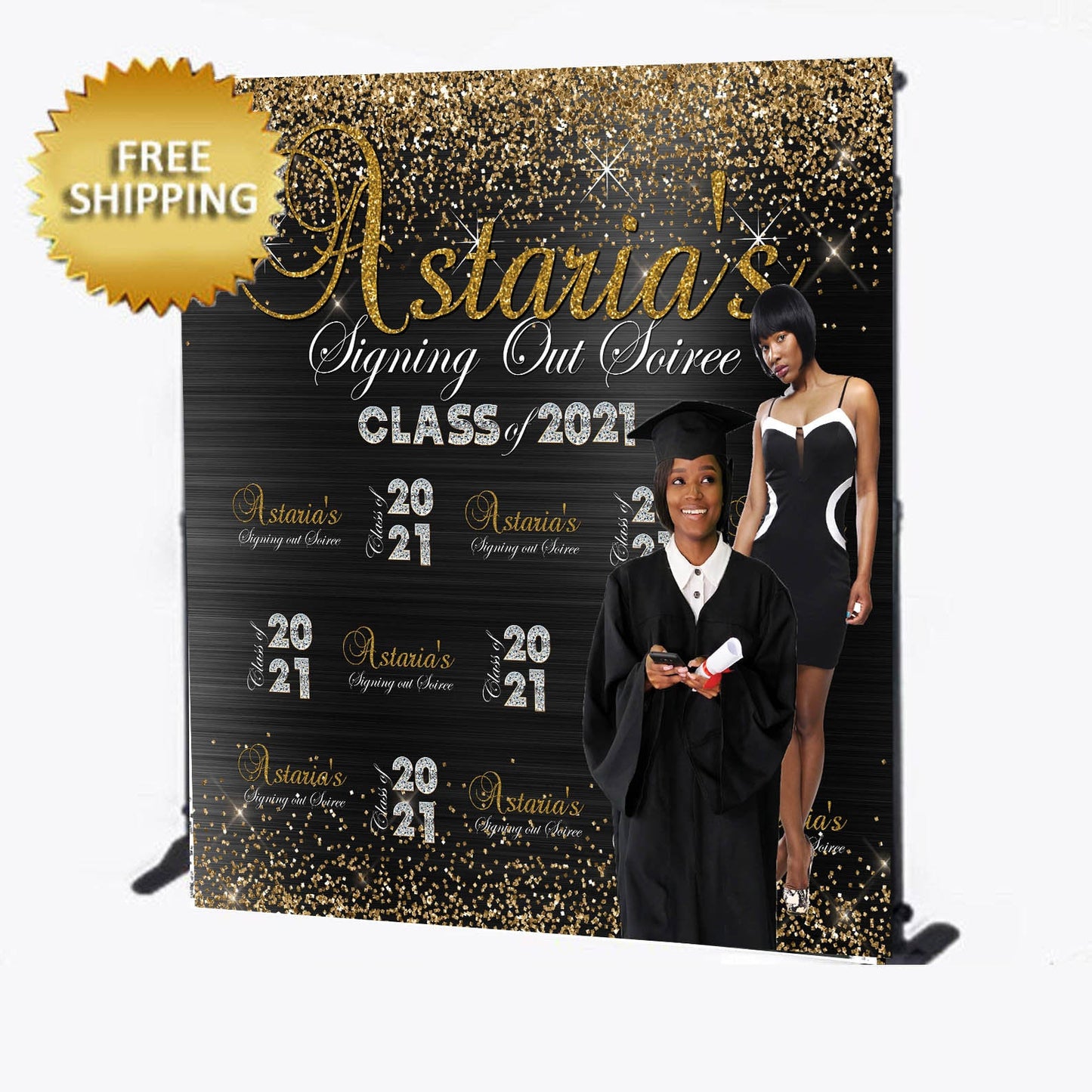 Graduation Backdrop, Graduation Photobooth, Black and gold backdrop, Class of 2021 backdrop, Graduation ideas, Prom backdrop,Diamonds banner