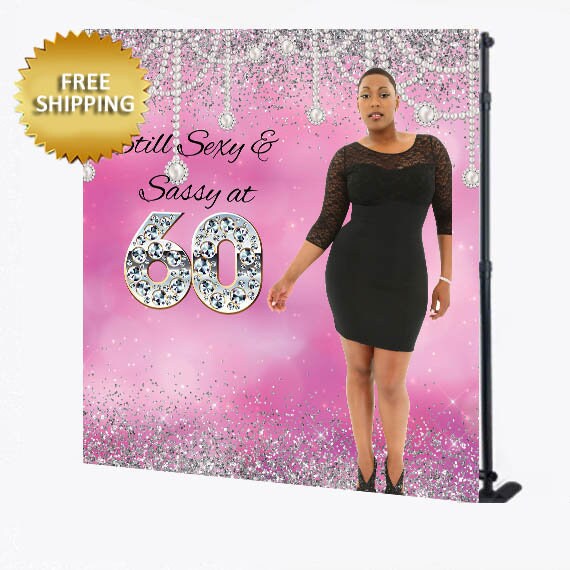 60th Birthday Backdrop, 60th Birthday banner, photo backdrop backdrop, Birthday backdrop, Hot pink backdrop, photo banner, diamond backdrop