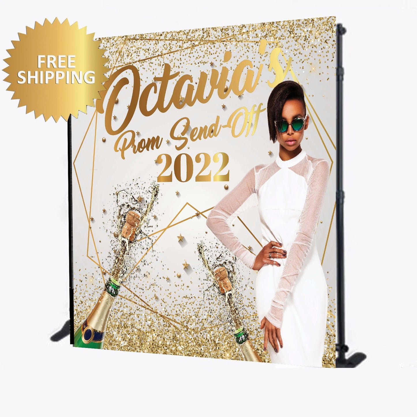 Prom backdrop, Prom Step and repeat, Prom send off banner, Birthday backdrop, Gold and black backdrop, Custom Photo Birthday Backdrop