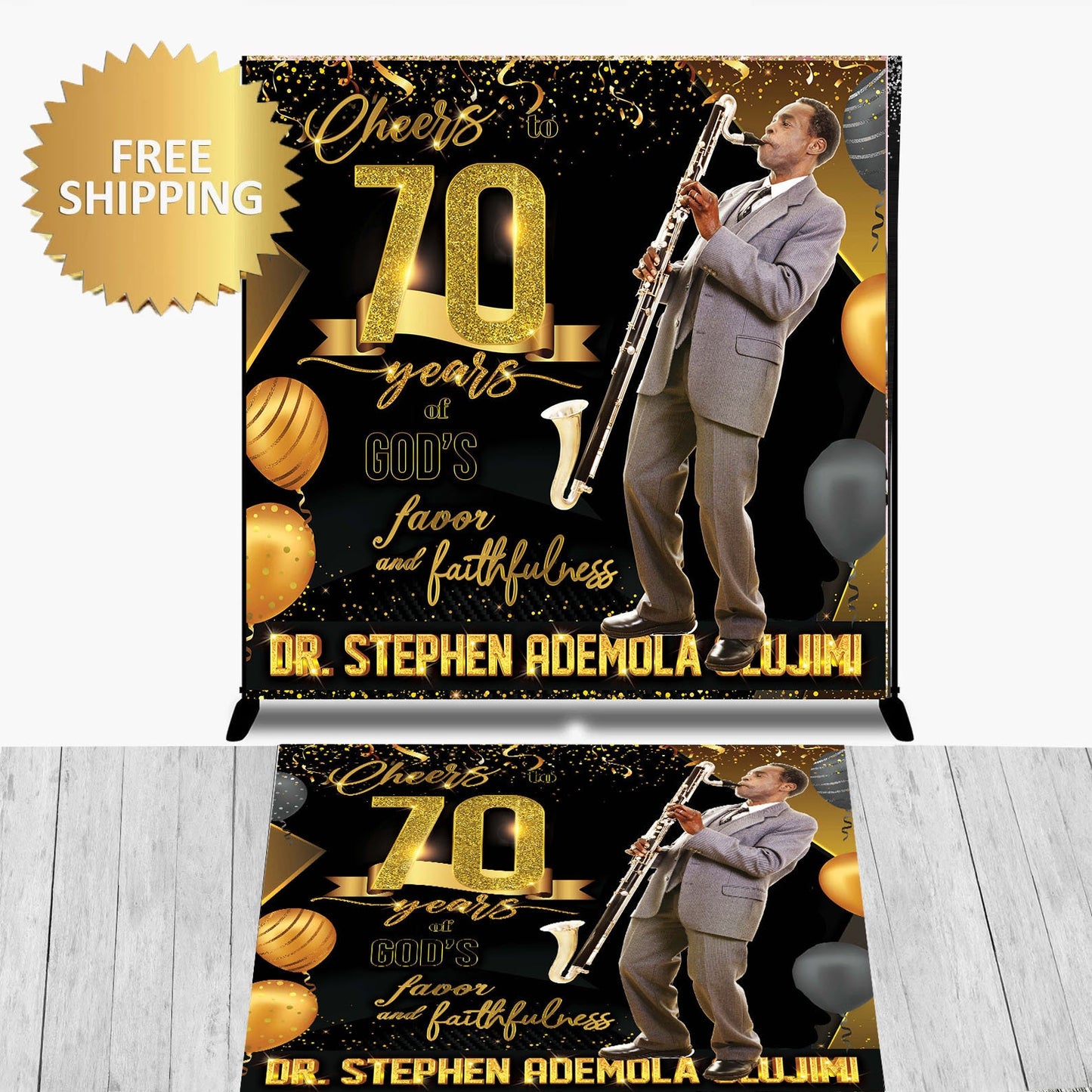 Birthday Floor Decal sticker, Removable sticker, Black and gold, Floor Sticker, Birthday backdrop, Prom step and Repeat, Photo backdrop