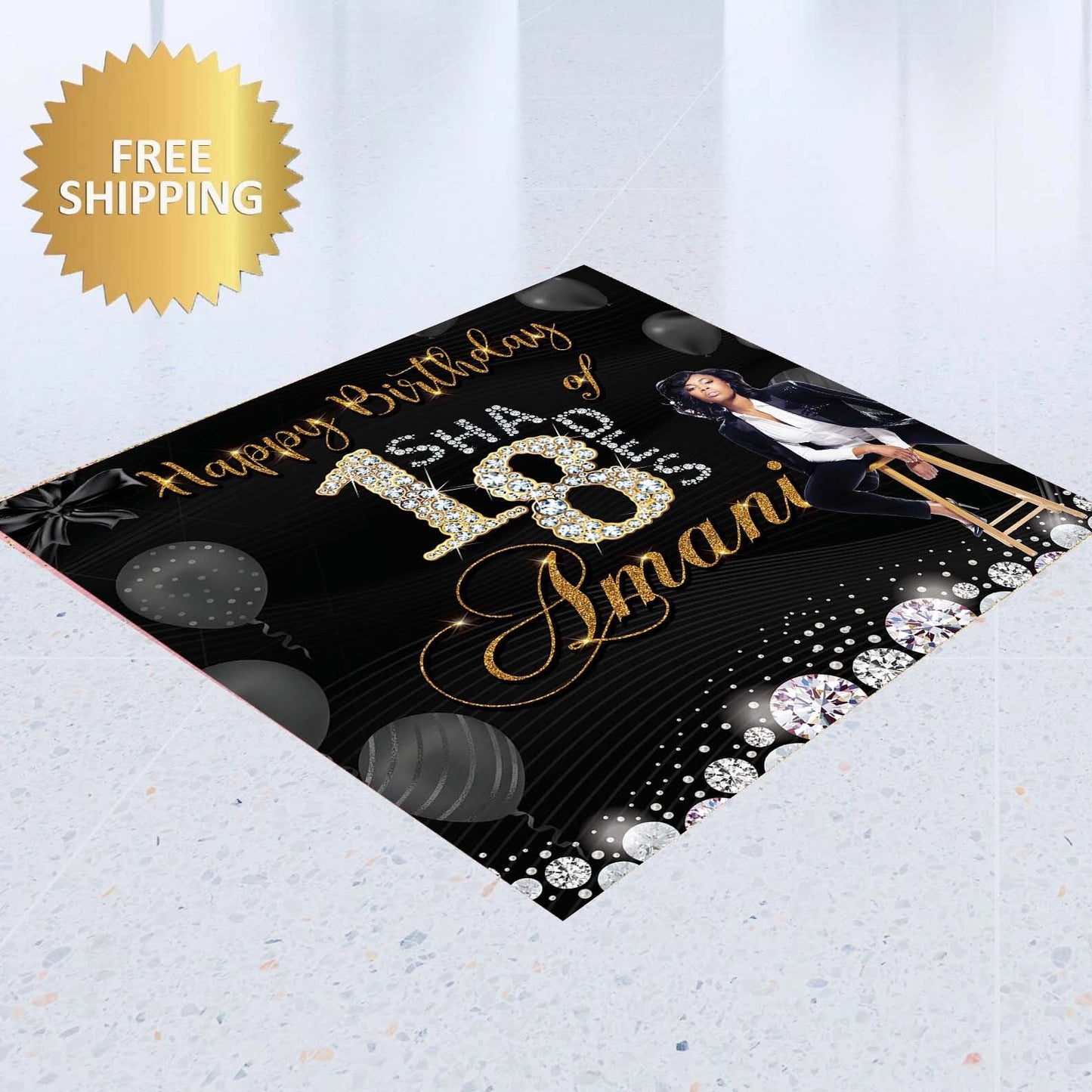 Black and gold decal, Floor Decal sticker, Removable sticker, Removable vinyl sticker, Floor Sticker, Birthday backdrop,Birthday step Repeat