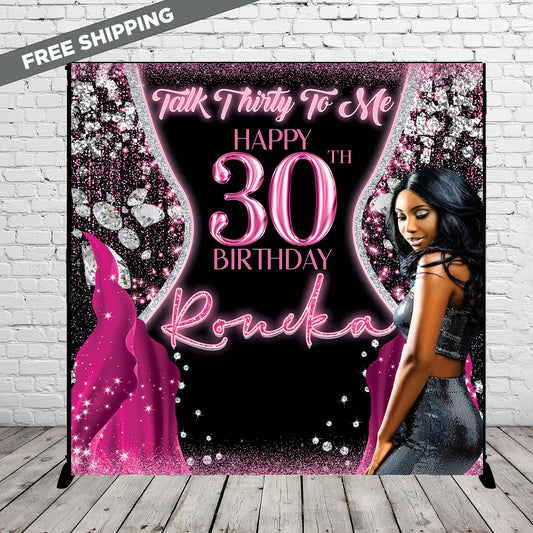 30 and Fabulous Birthday backdrop, 30th step and repeat, Black and Pink