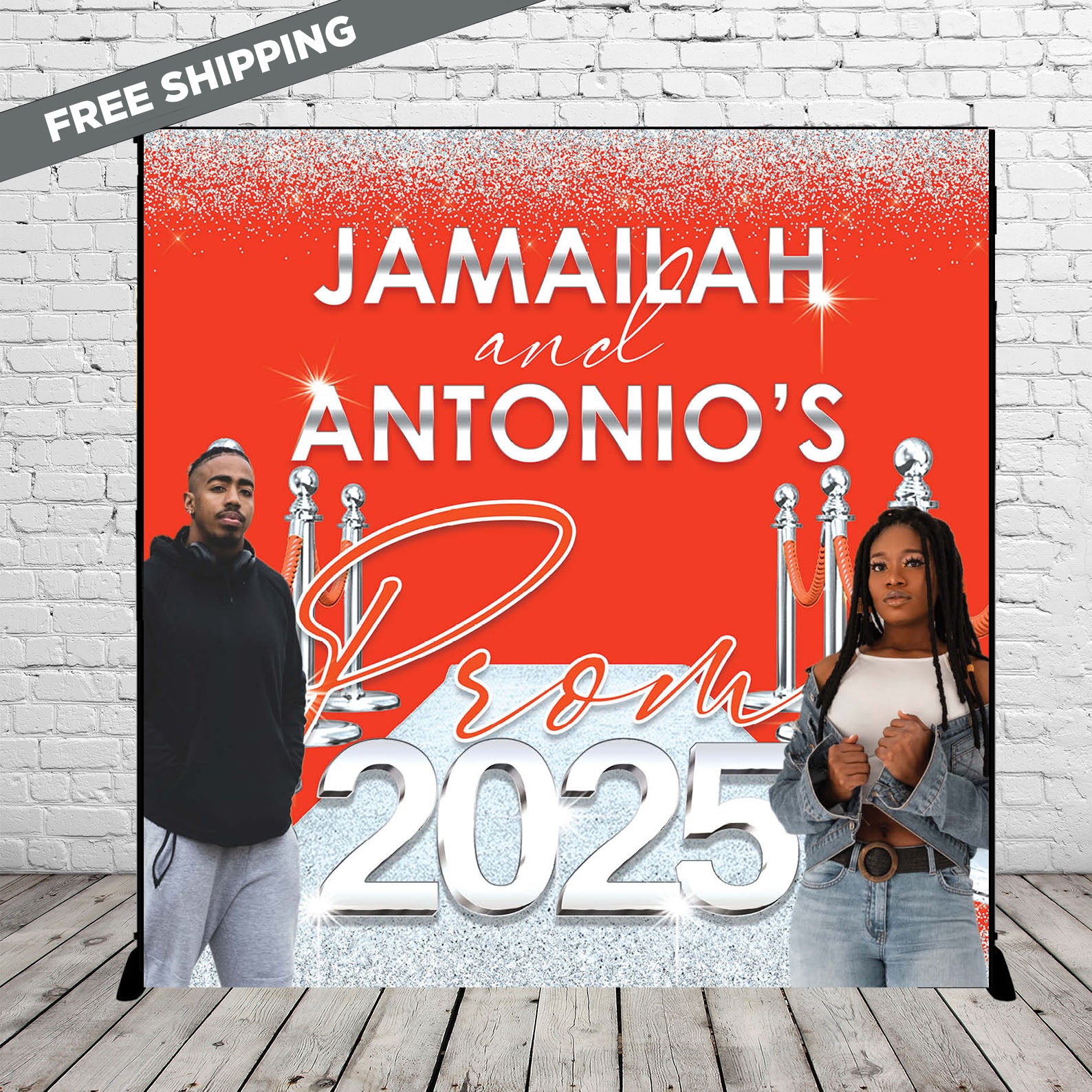 Prom Send Off Backdrop, Orange and silver backdrop, Prom Step and repe ...