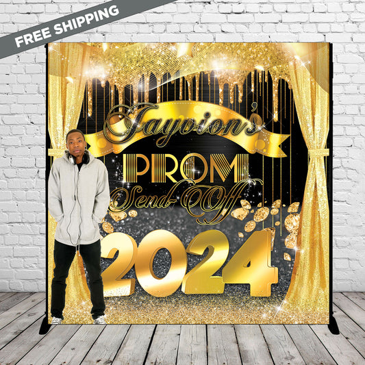 2024 Prom Step and Repeat, Black and Gold, Prom Send Off Backdrop
