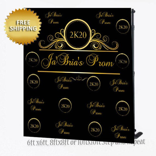 Prom backdrop, Prom step and repeat, Prom banner, Black and gold prom banner, custom backdrop, photo backdrop, custom banner, photo booth