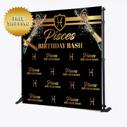 Zodiac sign backdrop, Zodiac step and repeat, Pisces backdrop, Birthday backdrop, 50th birthday backdrop, black gold backdrop