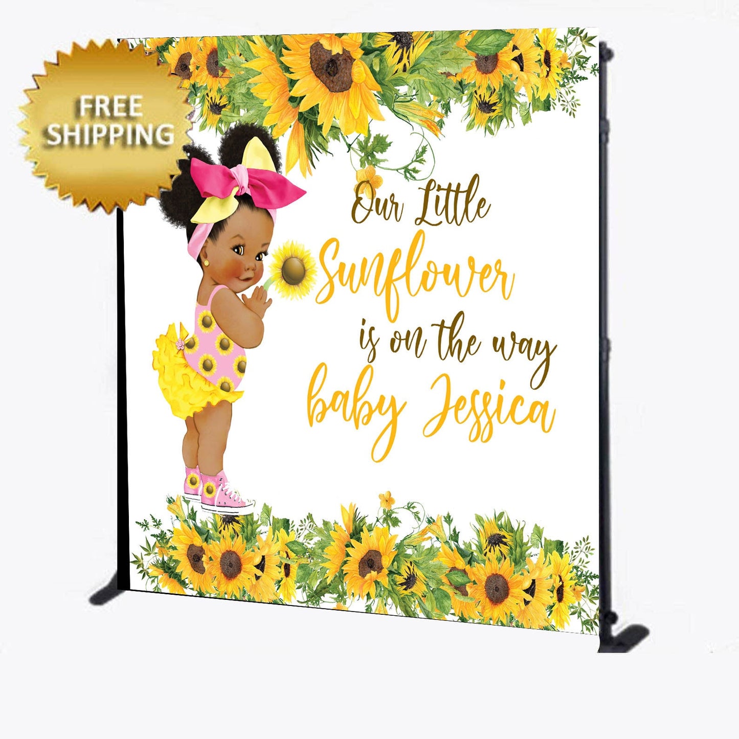 Sunflowers Step and Repeat, baby shower backdrop, sunflower backdrop, baby shower step and repeat, our little sunflower backdrop, Sunflower