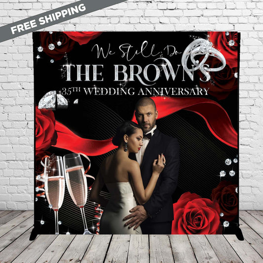 Wedding backdrop, Anniversary backdrop, wedding step and repeat, anniversary step and repeat, red and black backdrop, wedding sign