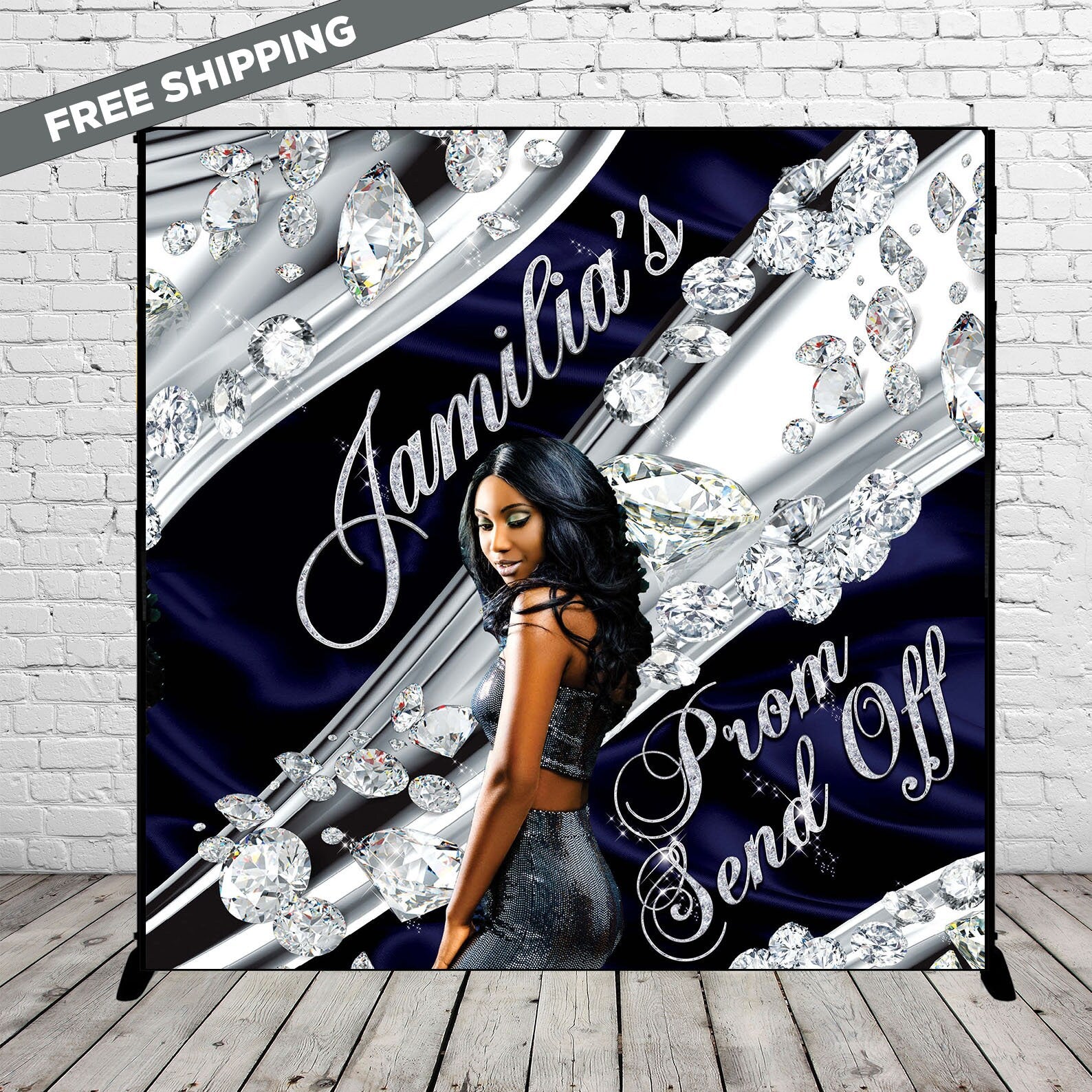 Prom step and repeat, Prom backdrop, Navy blue and silver, Photo step ...