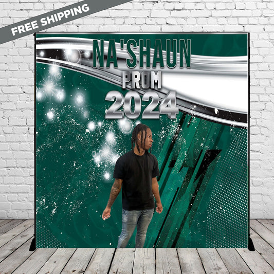 Prom step and repeat, Photo step and repeat, Prom backdrop, Graduation backdrop, photo backdrop, green silver step repeat, prom banner