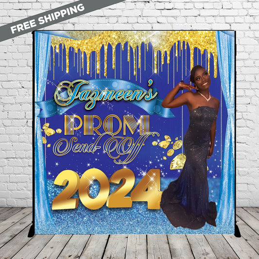 Prom backdrop, Prom step and repeat, Photo step and repeat, Graduation backdrop, photo backdrop, blue and gold step repeat, prom banner