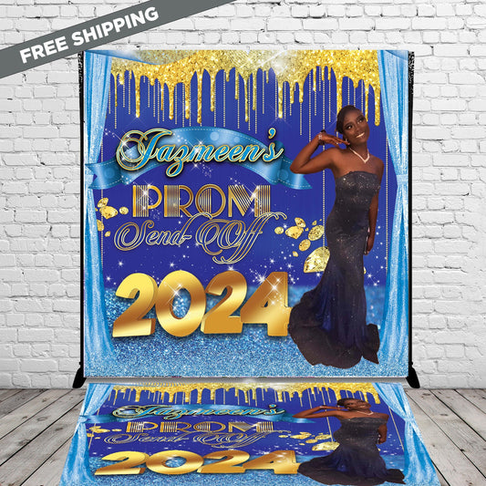 2024 Prom backdrop decal bundle, Backdrop Decal bundle, photo backdrop, 2024 Graduation backdrop, adhesive sticker, blue and gold bundle
