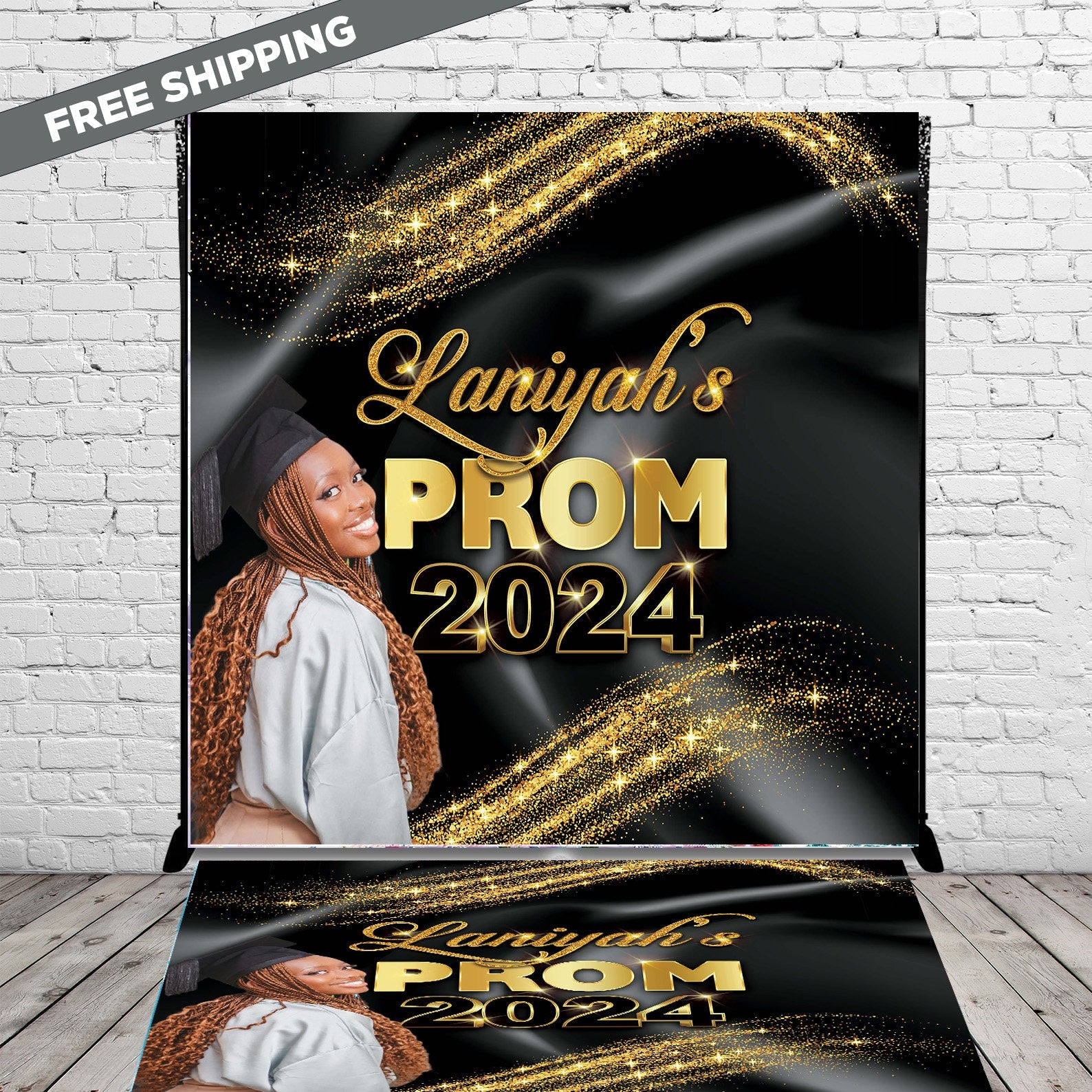 2024 Graduation backdrop, 2024 Prom backdrop decal bundle, Backdrop Decal bundle, photo backdrop, adhesive sticker, black  gold bundle prom
