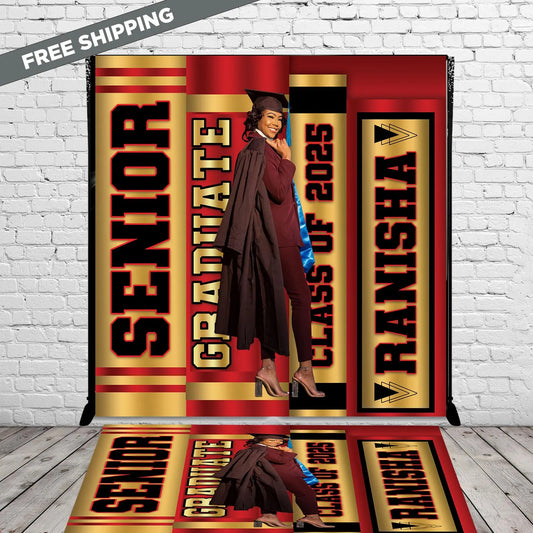 Graduation Backdrop and Decal, Graduation Bundle, Graduation Step and Repeat, Red and Gold Backdrop