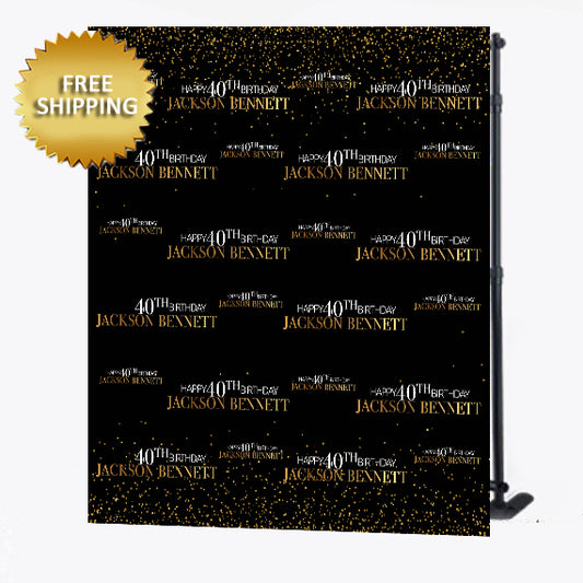 Happy 40th Birthday Black and Gold Custom Step and Repeat Backdrop