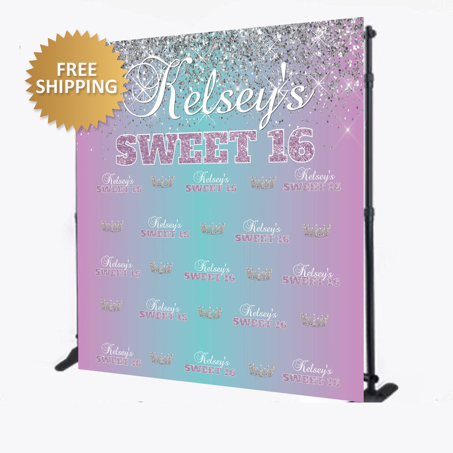 Sweet 16 Lavender and Teal Custom Step and Repeat backdrop