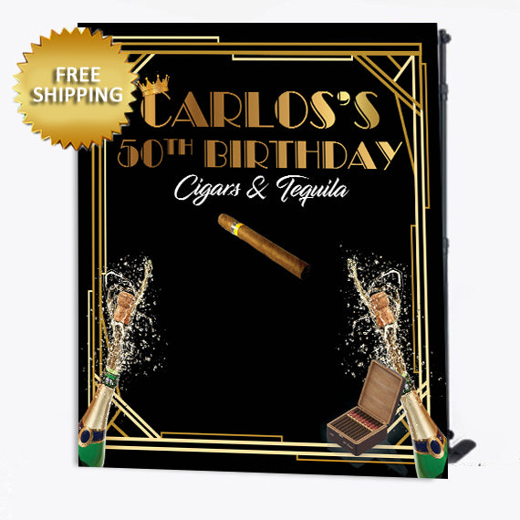 Cigars and Tequila Birthday Step and Repeat Custom Backdrop