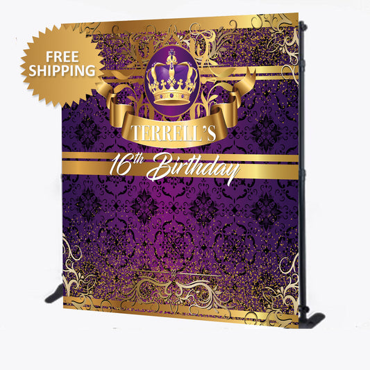 Sweet 16 Royal Purple and Gold Custom Step and Repeat Crown Backdrop