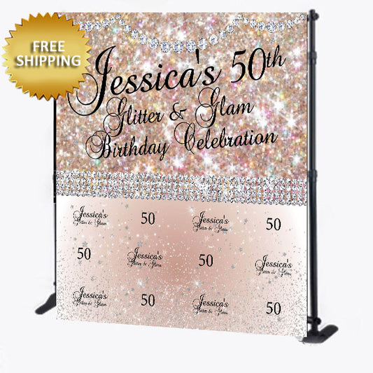 Glitter and Glam 50th Birthday Custom Step and Repeat Banner