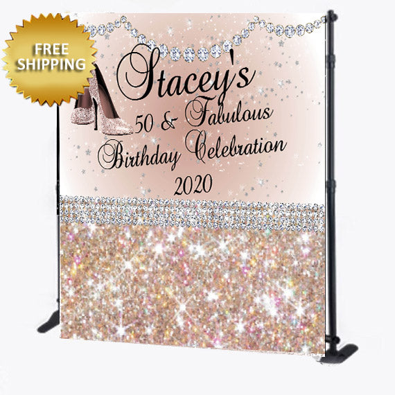 Glitter and Glam Heels 50th Birthday Custom Step and Repeat Banner