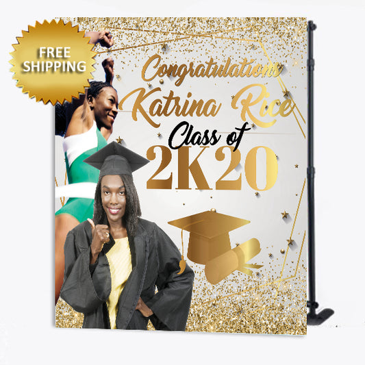 Graduation Class of 2k20 Gold Custom Step and repeat backdrop with photo
