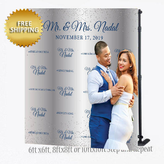Wedding Elegant Silver Step and Repeat Backdrop Banner