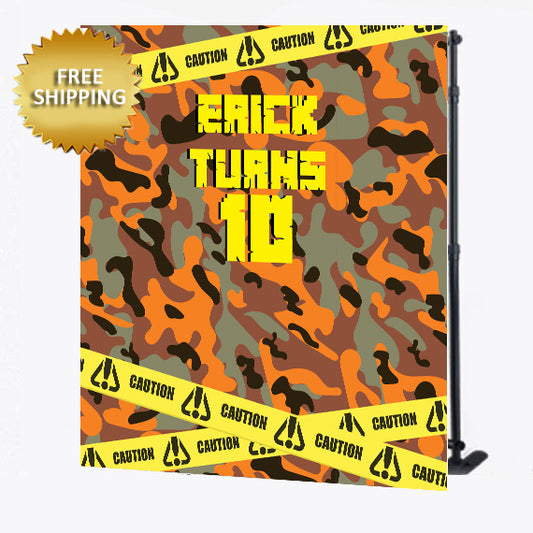 Camouflage Caution Birthday Custom Step and Repeat Backdrop