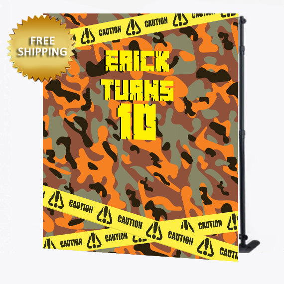 Camouflage Caution Birthday Custom Step and Repeat Backdrop