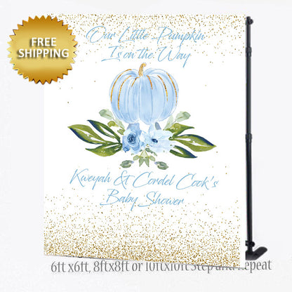 Pumpkin Theme Baby Shower Step and Repeat Backdrop - Baby Boy Blue