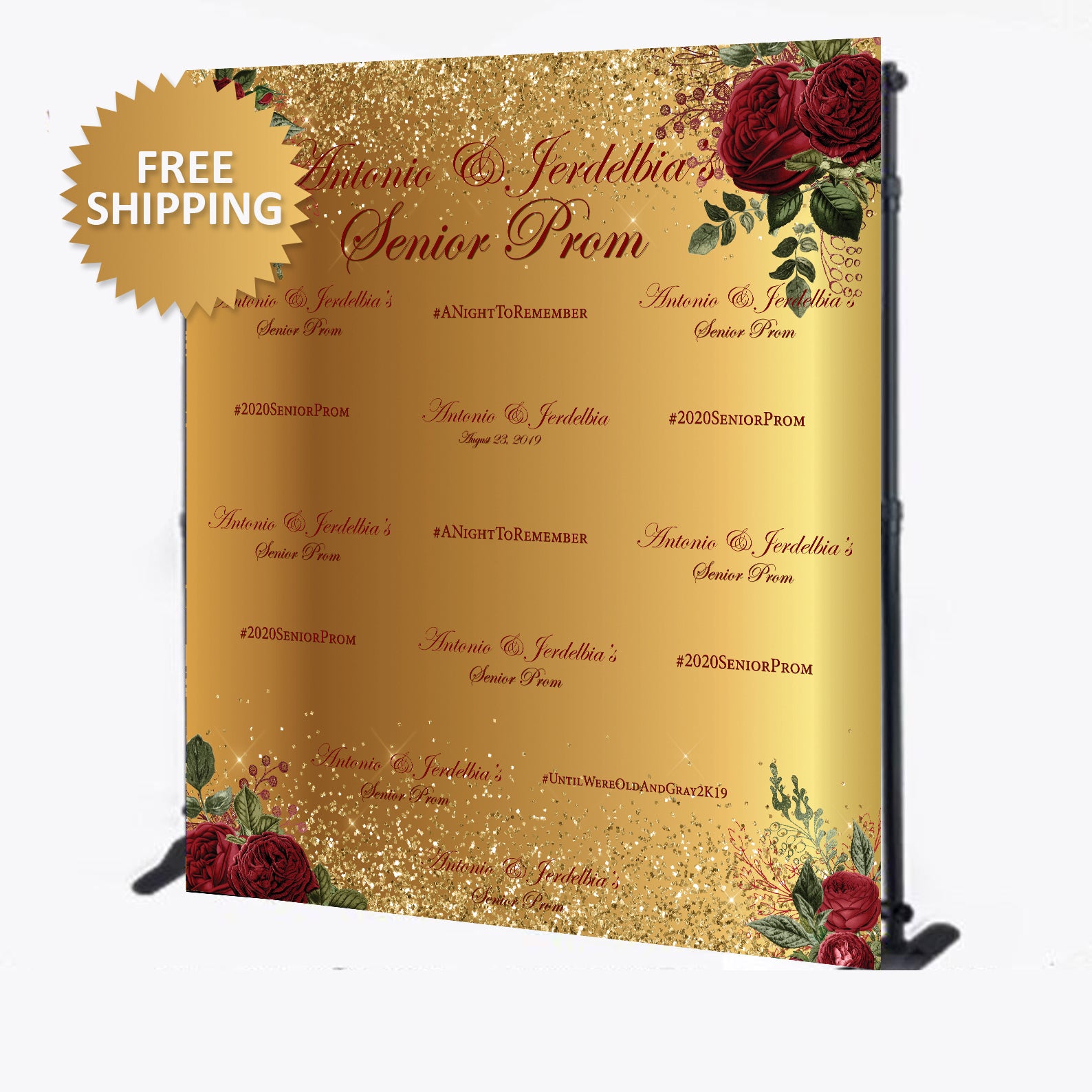 Prom 2020 Rose Theme Custom Step and Repeat Gold Backdrop – Dream ...