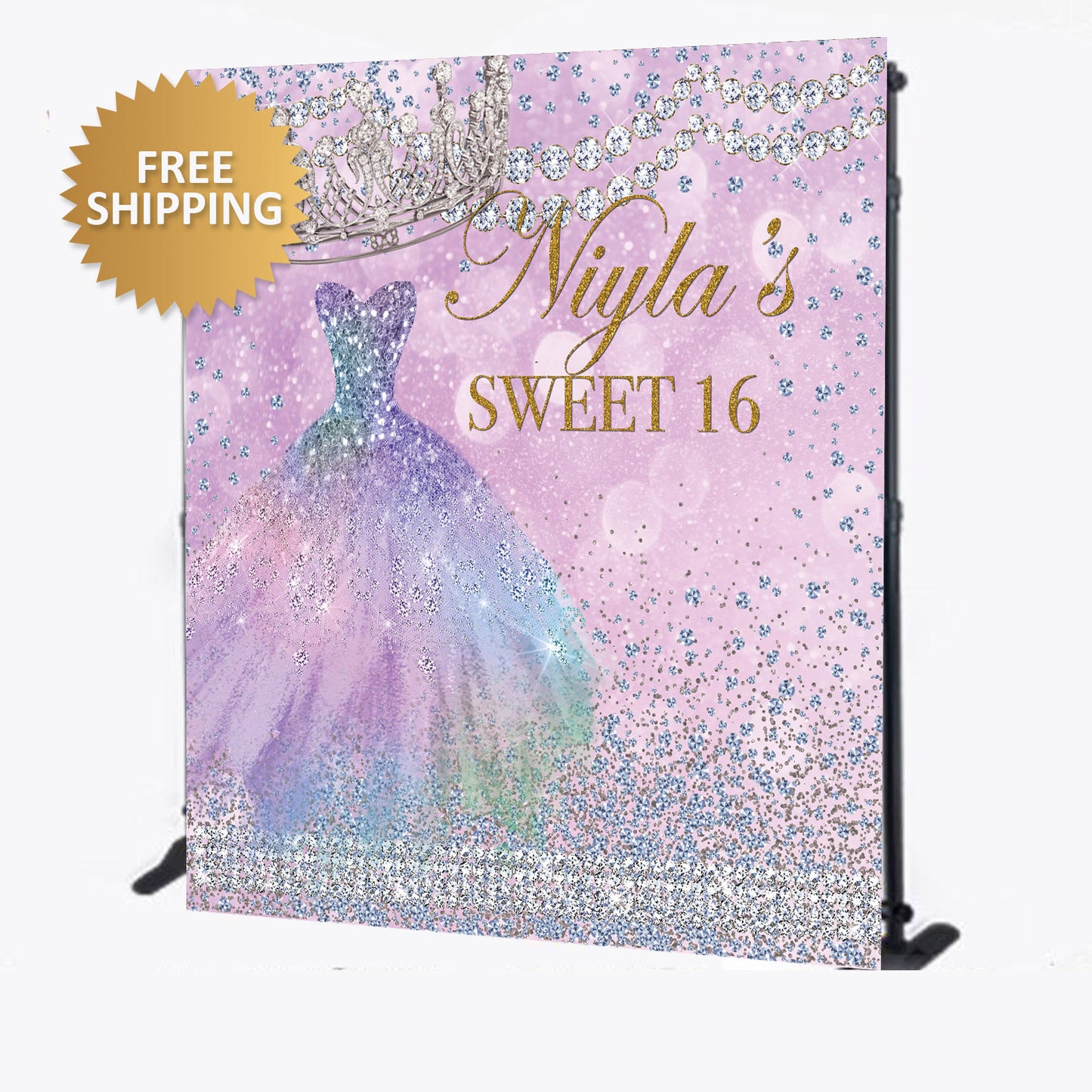 Sweet 16 Birthday Cinderella Dress and Crown step and repeat backdrop