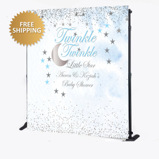 Twinkle Little Star Baby Boy Shower Custom Step and repeat backdrop