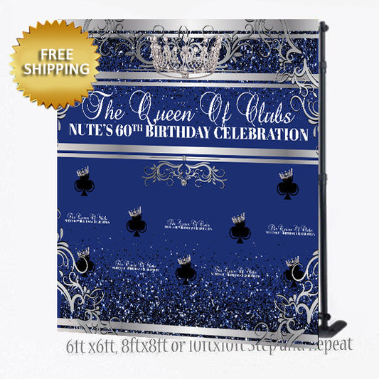Casino theme Queen of Clubs Birthday Party Step and Repeat Backdrop