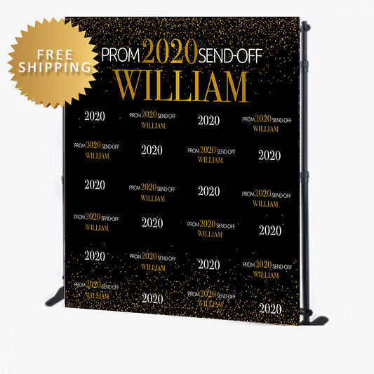 2020 Prom Sendoff black and gold custom step and repeat backdrop