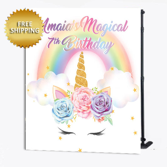 Unicorn Magical Birthday Party Custom Step and Repeat Backdrop