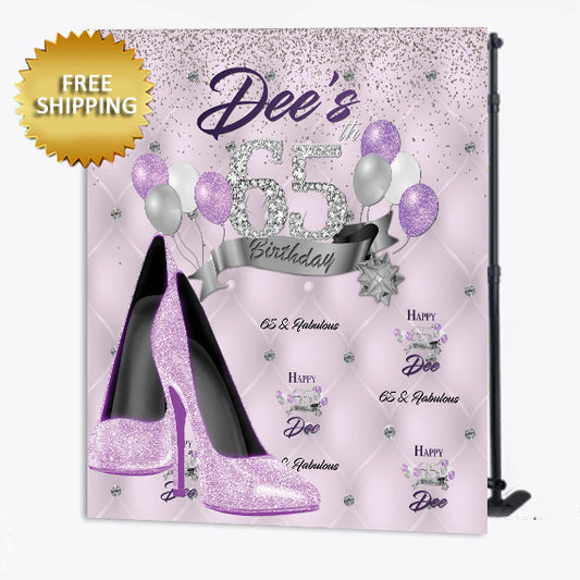 Lavender Tufted with heels Birthday custom step and repeat backdrop