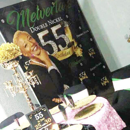 Black and Gold 50th Birthday Party Tufted Step and Repeat Backdrop