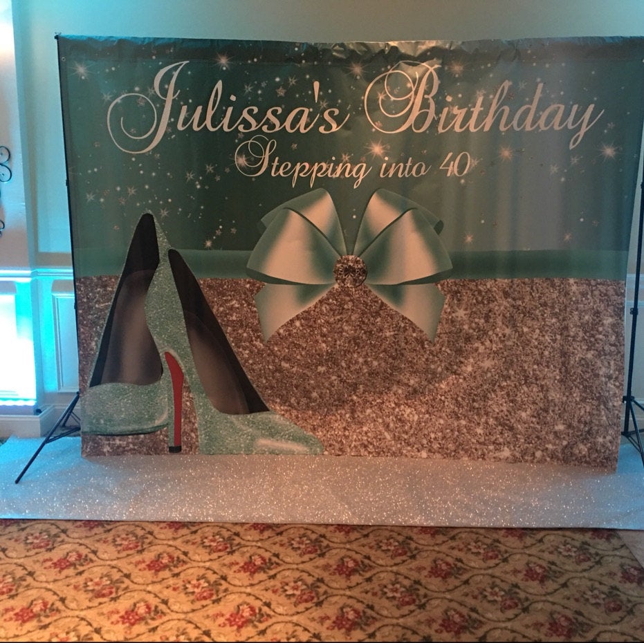 Rose Gold Glittery Step and Repeat Backdrop for 50th birthday