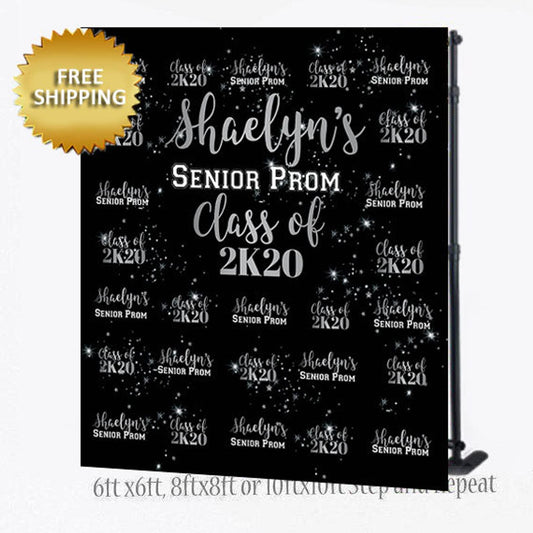 Black and Silver Senior Prom Custom Step and repeat backdrop with crown