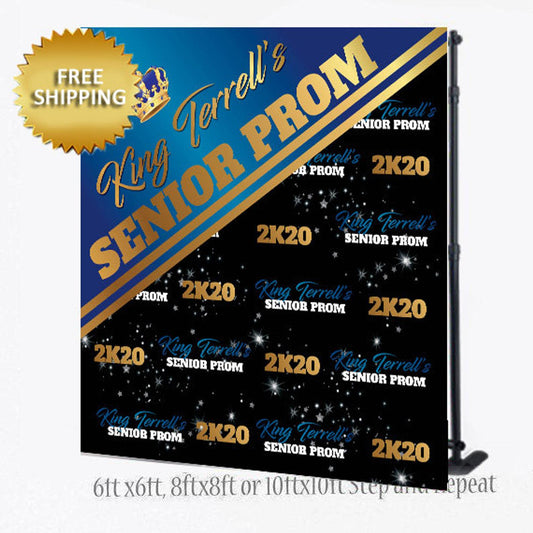 Blue and gold 2020 prom step and repeat backdrop